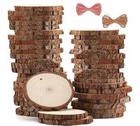 40 Pezzi Dischi Legno Naturale con Fori & Fili Cotone, 5-6cm Dischetti Grezzo, Fette Legno per Decorare Natale, Pirografo, Intagliare, Fai da Te, Disegnare, Decorazioni Natalizie, Segnaposto Matrimoni