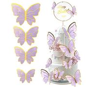 40 Pezzi Farfalle Decorazioni per Torte, 3D Farfalle Cupcake Topper Decorazioni, per Compleanno Anniversario di Matrimonio Feste Baby Shower Parete Decorazioni - viola