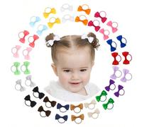 40 pezzi Fiocchi per capelli multicolore da 2 pollici per bambine, mini accessori per capelli elastici con fiocco in nastro boutique per bambine, bambine piccole e neonati Tagli UnicaLetterePoliestere