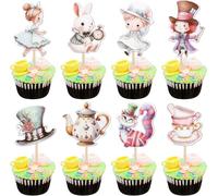 40 pezzi Magic Alice Cake Topper Glitter Eat Me Decorazione Torte Cappello Coniglio Orologio Fata Decorazione per Magia Alice Tema Baby Doccia Compleanno Festa Cupcake Decorazione