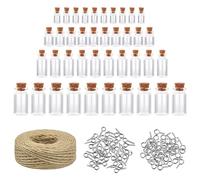 40 Pezzi Mini Bottiglie Vetro 1,5ml 5ml 6ml 10ml, Mini Bottiglia dei Desideri con Tappo Sughero Ganci, Trasparenti Piccole Bottigliette Boccetta in Vetro per Bomboniere Ciondolo DIY Decorazione