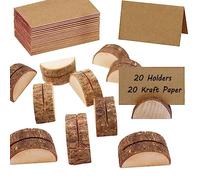 40 Pezzi Portacarte in Legno, Titolari di Carte Segnaposto, Decorazione Portacarte in legno, Segnaposto Legno Supporto, per Ristoranti, Matrimoni, Feste (20 Titolari + 20 Carta Kraft)