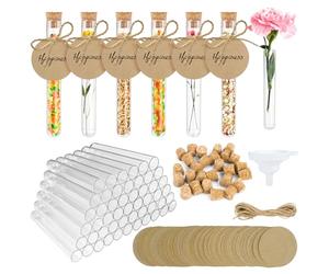 40 Pezzi Provette Trasparenti, Provette Portaconfetti, Provette Plastica con Tappi di Sughero, 40 Ciondolo in Carta Kraft, Corda di Canapa e Imbuto, per Matrimonio, Caramella, DIY, Spezie, 15 x 100mm