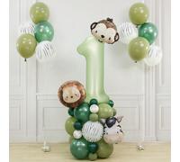 40 pezzi Set di palloncini in lamina a tema animali, palloncini a forma di leone, scimmia, zebra, avocado verde scuro, con palloncino in lamina a numero 32 pollici verde oliva, perfetto per decorazion