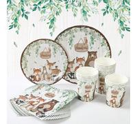 40 pezzi Set di stoviglie a tema foresta, set di stoviglie monouso a tema animali della giungla per feste di compleanno, forniture per festa di nascità, adatto per decorazioni di feste di famiglia a t