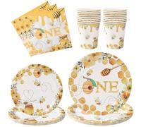 40 pezzi Set di stoviglie monouso a tema ape, include 8 piatti di carta da 7 pollici e 9 pollici, 8 bicchieri di carta, 16 tovaglioli e posate di carta, adatto per vacanze in famiglia, forniture per f