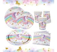 40 pezzi/set, set di stoviglie monouso a tema arcobaleno e unicorno per festa di rivelazione del sesso, stoviglie monouso in carta con fantasia arcobaleno e unicorno, adatto per feste di nascita di ne