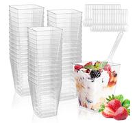 40 Pezzi Tazze Bicchieri da Dessert con Cucchiai, 160 ml/5oz Bicchierini Monoporzione Dolci, Coppette Gelato Plastica Riutilizzabili, Bicchierini Finger Food Trasparenti, per Budini, Gelati, Mousse