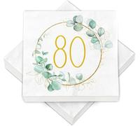 40 Pezzi Tovaglioli 80° Compleanno Eucalipto,Carta 80° Eucalipto | 16.5×16.5cm Tovaglioli Verde Eucalipto,2 Veli Buon Carta Eucalipto,Cartas Decorativi con Motivo Anniversario,per Anniversario