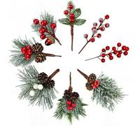 40 picconi di pino natalizio con bacche rosse e pigne, steli floreali artificiali smerigliati per decorazioni per alberi e tavoli, composizioni invernali per le vacanze