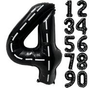 40 Pollici Palloncino Nero Numero 4 e Striscia Bianca Palloncino Compleanno Palloncino in Mylar Palloncini Macchine da Corsa Palloncini Auto Festa Decorazione Decorazione Compleanno Anniversario