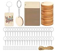 40 portachiavi in legno, dischi di legno da 5 cm, per fai da te e bambini, rotonde e quadrate in legno con foro per fai da te, decorazioni natalizie (colore legno)