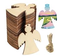 40 Pz Angeli di Legno Decorativo, o Decorativi Fai Da Te, Angeli in Legno, con Foro per Artigianato Intaglio Incisione Laser Pittura, con Corda di Iuta 5M