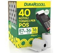 40 Rotoli Carta per POS Rotolini Termici 57x36 16m per Ricevute Scontrini | Rulli Carta Termica DuraRoooll Compatibile con Nexi Axerve Ingenico SumUp Pax Smart POS per Carte di Credito Bancomat