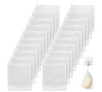 40 sacchetti salva-sapone a rete esfolianti, con coulisse, facili da riporre, per doccia, pulizia del viso, colore bianco