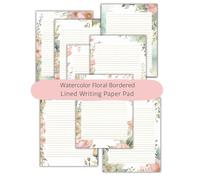 40 Sheets of Watercolor Floral Bordered Lined Writing Paper Pad: Decorative Stationery for Letters, Journaling, Notes & Creative Writing, Personalised Invitations: 8 Designs, 8.5 x 11"