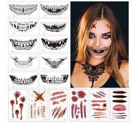 40 tatuaggi per Halloween,10 Motivo Teschio, 30 Ferite Finte Halloween,Tatuaggi Halloween Viso,Costumi di Halloween Tatuaggi di zombi, Trucco per le decorazioni di scena per feste di Halloween