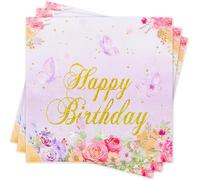 40 tovaglioli a forma di farfalla, fiori primaverili, tovaglioli di carta Happy Birthday, per feste di compleanno per bambini, decorazione da tavolo (farfalla, 40 P)