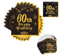 40 Tovaglioli di Carta per 60th Compleanno,Tema Nero e Oro con Stampa 50th Happy Birthday,per Decorazioni di Feste e Party,Adatti per Uomini,Tovaglioli per Celebrazioni del 60th Anniversario