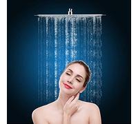 40 x 40 cm Soffione Doccia a Pioggia in Acciaio Inossidabile, Soffione Rettangolo Ultrasottile da 16 Pollici, Soffione doccia a Incasso Tondo ad Alta Pressione e Risparmio Idrico per Bagno, Argento
