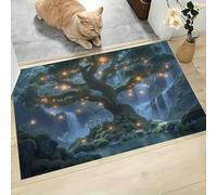40 x 60 cm Tappeto - L'Albero Dei Desideri Nella Foresta Magica Zerbino Morbido Per Ingresso E Interno, TPR Fondo Antiscivolo, Facile Da Pulire - Stile Fantasy Tappeto Verde Scuro