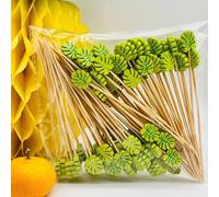 400/300/200/100/50/20/10 pezzi Spiedini in bambù a forma di tartaruga tropicale e foglia di bambù da 12 cm per finger food, stuzzichini in bambù per frutta, stuzzichini in bambù da 4,7 pollici per san
