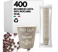 400 Bicchieri Caffè Carta da 90 ml - Bicchierini da Caffe Riciclabili 100% - Bicchieri da Caffe in Carta Alta Qualità - Bicchieri monouso da 90 ml - Bicchieri da Caffe per Bevande Calde e Fredde