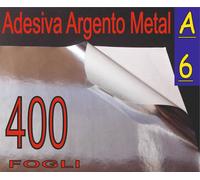 400 FOGLI A6 CARTA ARGENTO ADESIVA METALLIZZATA LUCIDA X STAMPA LASER SILHOUETTE