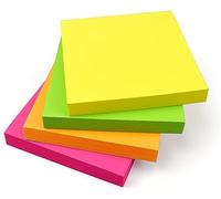 400 foglietti adesivi luminosi, 76 x 76 mm, 4 blocchetti da 100 fogli, colorati, giallo, rosa, arancione, verde o pesca, per prendere appunti, promemoria, lista di controllo
