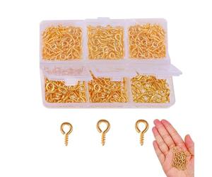 400 ganci a vite piccoli, con occhielli a vite, piccoli ganci per avvitare, viti ad anello, viti con occhiello con scatola portaoggetti, 3 misure oro, occhielli per gioielli, charm, perline