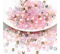 400 perline di vetro sfaccettate da 4 mm, perline di vetro colorate, perline artificiali, multicolore, assortite, per artigianato, bracciali, collane, gioielli, rosa