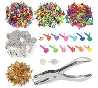 400 pezzi Mini Brad Brad di carta Fermagli in metallo multicolore Fermagli rotondi pastello con 400 rondelle argentate e perforatore Piccoli ferm