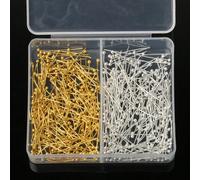 400 pezzi/scatola Spilli a testa piatta e spilli ad occhiello per la realizzazione di gioielli fai-da-te, spilli ad occhiello a testa dritta dorati e argentati, spilli in metallo per la realizzazione 