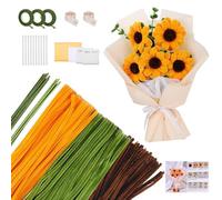 400 Pezzi Scovolini Colorati per Lavoretti, con Carta Adesiva per Fiori, Istruzioni, Carta da Imballaggio, Stick Hot Melt, per Bouquet di Tulipani Fai da Te Bastone Decorativo in ciniglia (Girasole)