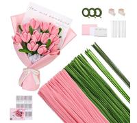 400 Pezzi Scovolini Colorati per Lavoretti, con Carta Adesiva per Fiori, Istruzioni, Carta da Imballaggio, Stick Hot Melt, per Bouquet di Tulipani Fai da Te Bastone Decorativo in ciniglia (Rosa)