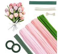 400 Pezzi Scovolini colorati per lavoretti Rosa e Verde, Pipe cleaner flowers kit con 20 Gambi, 2 Nastri, Colla, Istruzioni, Perfetto per Tulipani e Bouquet Fai da Te, Creatività Senza Limiti