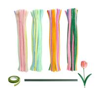 400 pipe Cleaners per il tempo libero creativo 6 mm denso colore macaron e multicolore con aste floreali e nastro floreale verde scuro, cura tubo fai da te