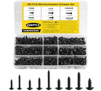 400 Pz M3 M3.5 M4 M5 Set di Viti Autofilettanti, Viti a Testa Cilindrica, Viti a Testa Piatta, Viti a Croce per Legno, Viti Nere, Viti per Legno a Testa Rotonda, Viti per Metallo Plastica