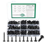 400 Pz Set Viti Autofilettanti M3 M3.5 M4 M5, Viti per Legno a Testa Piatta Nere, Vite Autoperforanti a Testa Cilindrica Croce Autoforanti Nero per Cartongesso Metallo