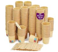 400 tazze da caffè monouso da 120 ml / 4 oz in cartone Kraft, tazze di cartone Kraft monouso con agitatori per caffè in legno. Per bevande calde e fredde