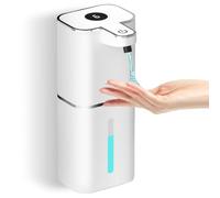 400ML Dispenser Sapone Automatico con Sensore con 2 ganci e cavo USB, 6 Livelli Regolabili Dispenser Sapone Bagno a Muro Bianco, IPX5 Impermeabile per Cucine, Bagno, Hotel, Ufficio, Servizi Iigienici
