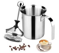 400ml Montalatte Manuale, Schiumalatte con Pompa a Mano, Montalatte a Pompa, 304 Schiumalatte in Acciaio Inox Doppia Rete Manual, Cappuccinatore Manuale per Cappuccino e Caffè