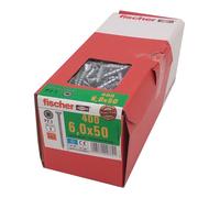 400x Fischer Viti Truciolari 6,0x50 PZ2 per Legno Zincato Filettatura Completa