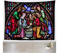 403 Appeso A Parete Arazzi Moda Arazzo Da Parete Non Sbiadisce Arazzi Da Parete Per Home Decor Camera Festa Natale - Presepe - Sacra Famiglia Gesù Bambino 130x150cm