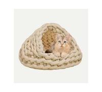 (40cm, Beige) Hand-Woven Felt Cat Bed House â Cozy & Warm Winter Cave Mat for Cats & Kittens, Premium Indoor Comfort