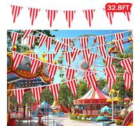 40m/80 pezzi Bandierine a righe rosse e bianche, decorazioni per carnevale e circo, decorazioni per feste di compleanno, Capodanno, laurea, feste all'aperto, giardino, barbecue, eventi festivi, decora