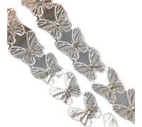 40pcs Organza Rhinestone Butterfly Embroidered Pearl Lace Trim Flower Applique Trimmings Ribbon Fabric Wedding Dress Sewing(40x30mm C288)