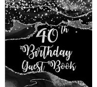 40th Birthday Black Agate Guest Book: Silver Glitter on Black Agate Guest Book with Gift Log