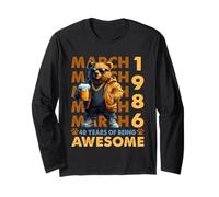40th Birthday Cool Bear March 1986 Vintage 40 Years Old Maglia a Manica