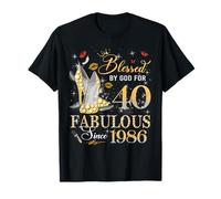 40th Birthday Queen Blessed by God 40 Fabulous Since 1986 Maglietta